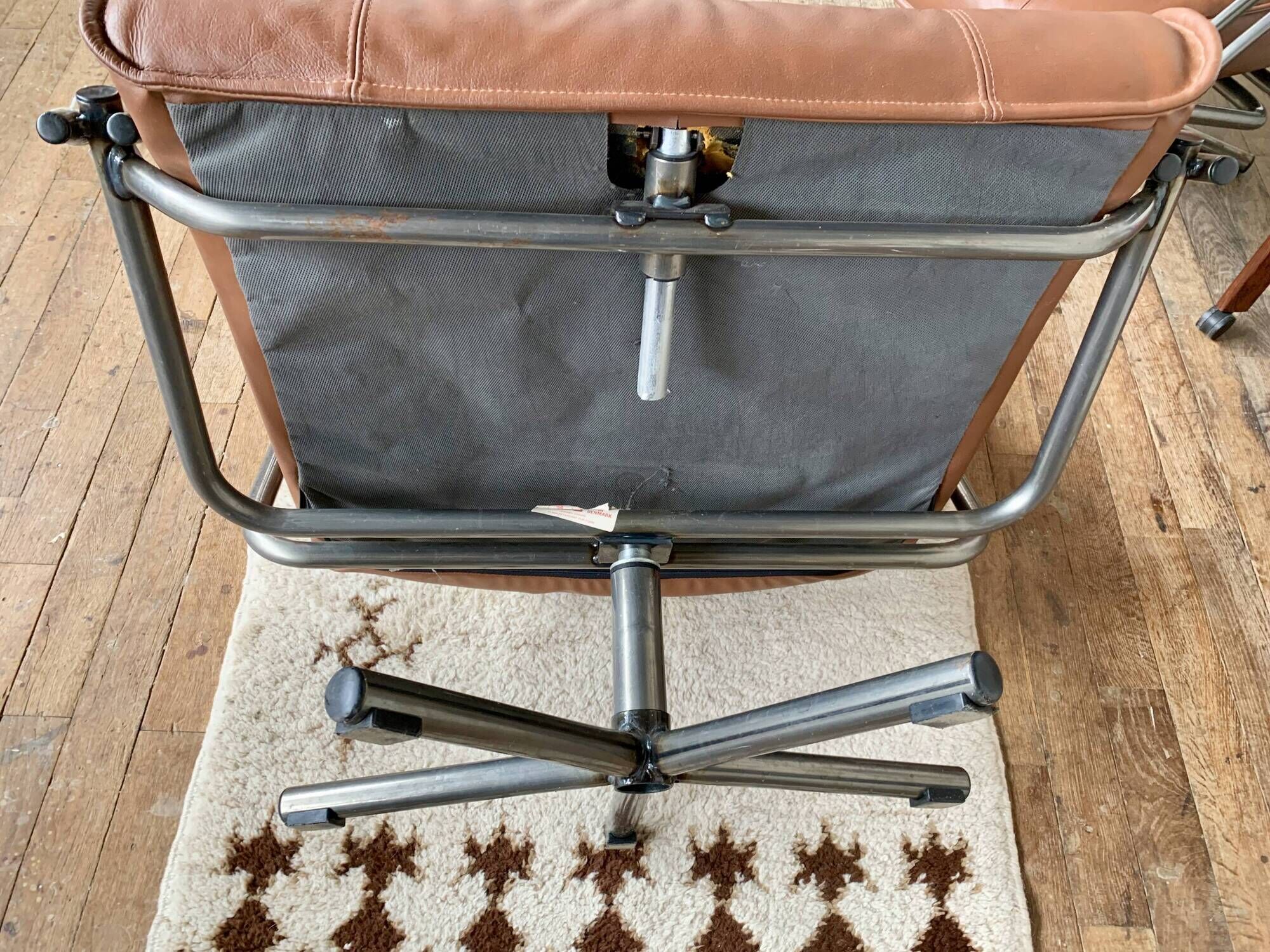 Pair of Scandinavian leather relax vintage armchairs brand Kebe