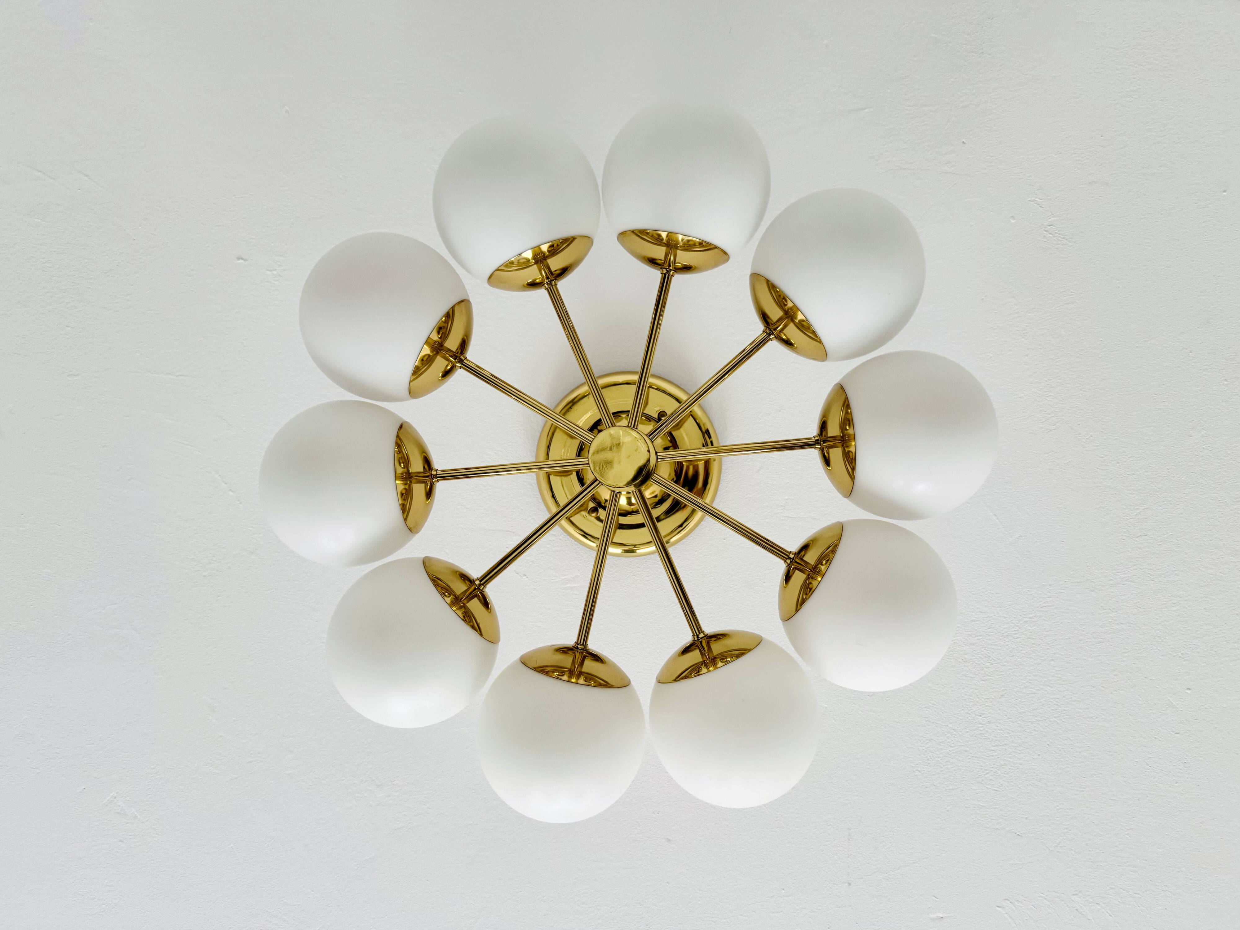 1 of 2 Brass Sputnik Flush Lamps by Kaiser Leuchten