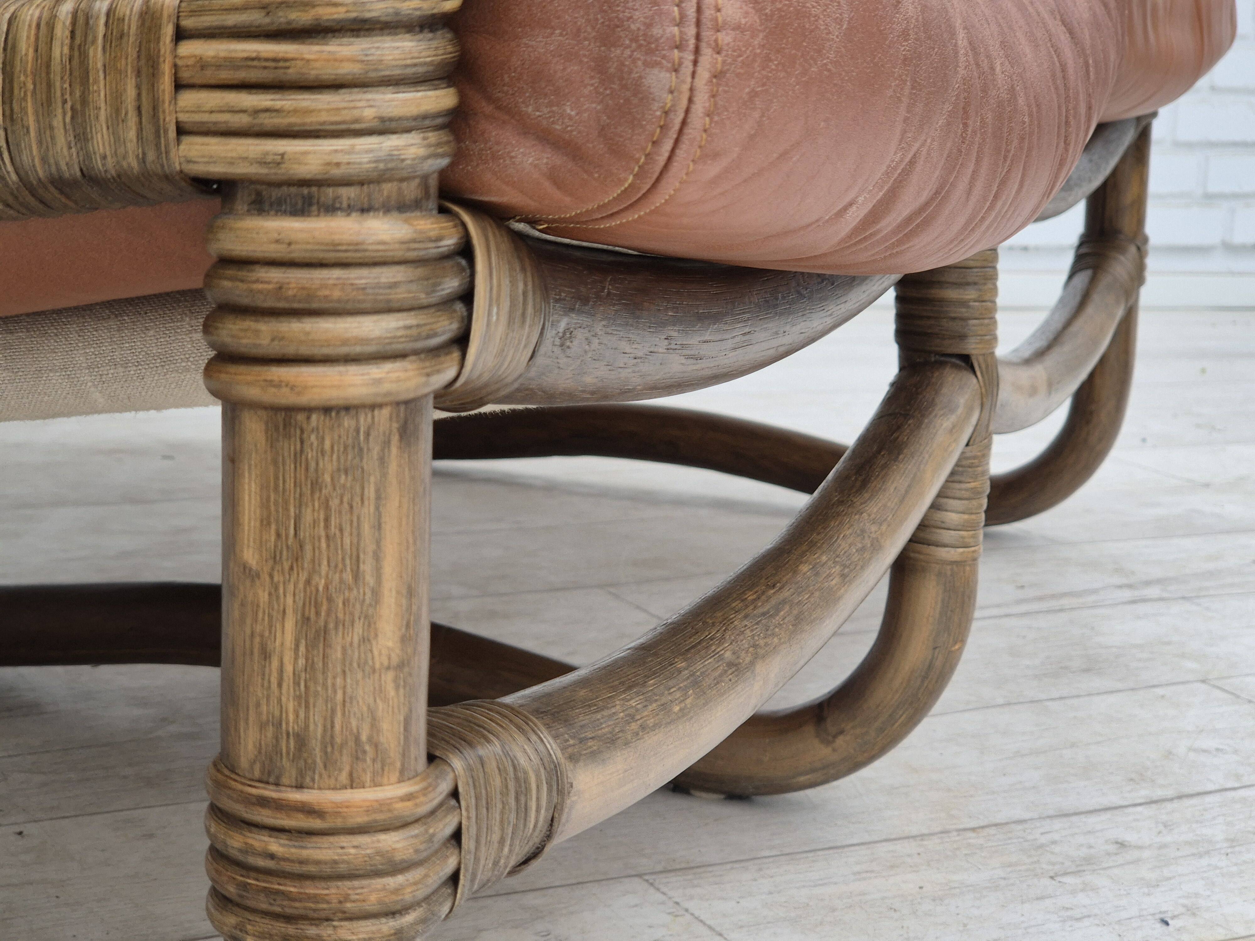 1970s, Scandinavian 2 seater sofa, original very good condition, bamboo, leather.