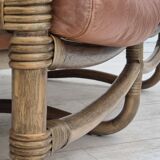 1970s, Scandinavian 2 seater sofa, original very good condition, bamboo, leather.