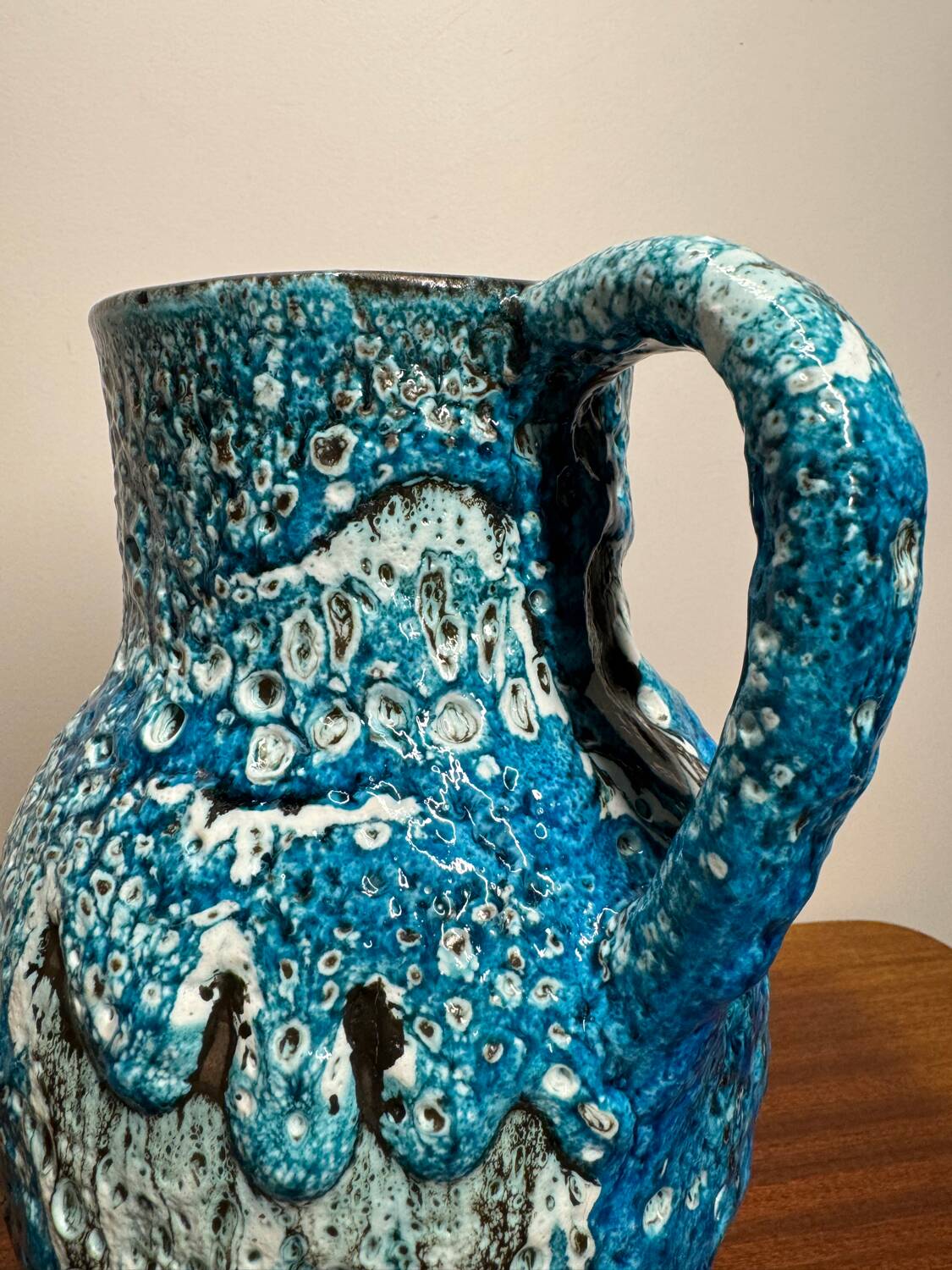 Vallauris ceramic pitcher blue lava 60s