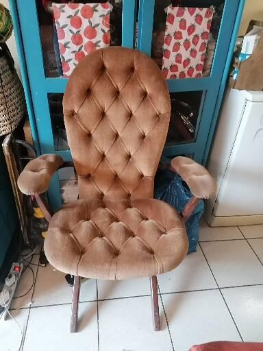 Relax armchair velvet chesterfield brown vintage 70s