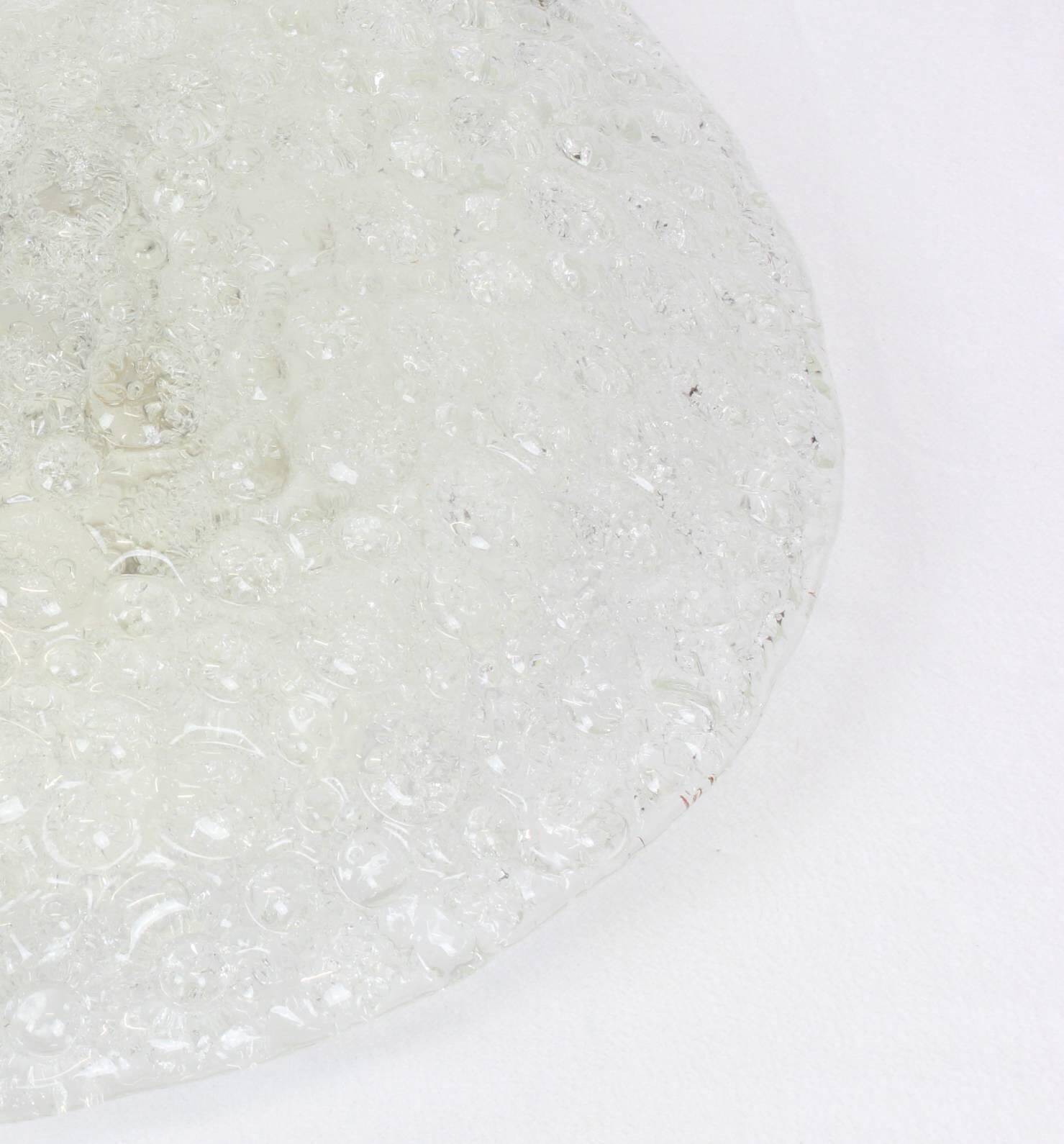 1 of 4 large round glass ice Murano ceiling lights by Hillebrand, Germany, 1970s.