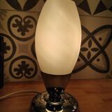 Vintage bedside/table lamp, chrome and white glass tulip space age