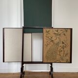 Écran de cheminée antique en tapisserie et acajou
