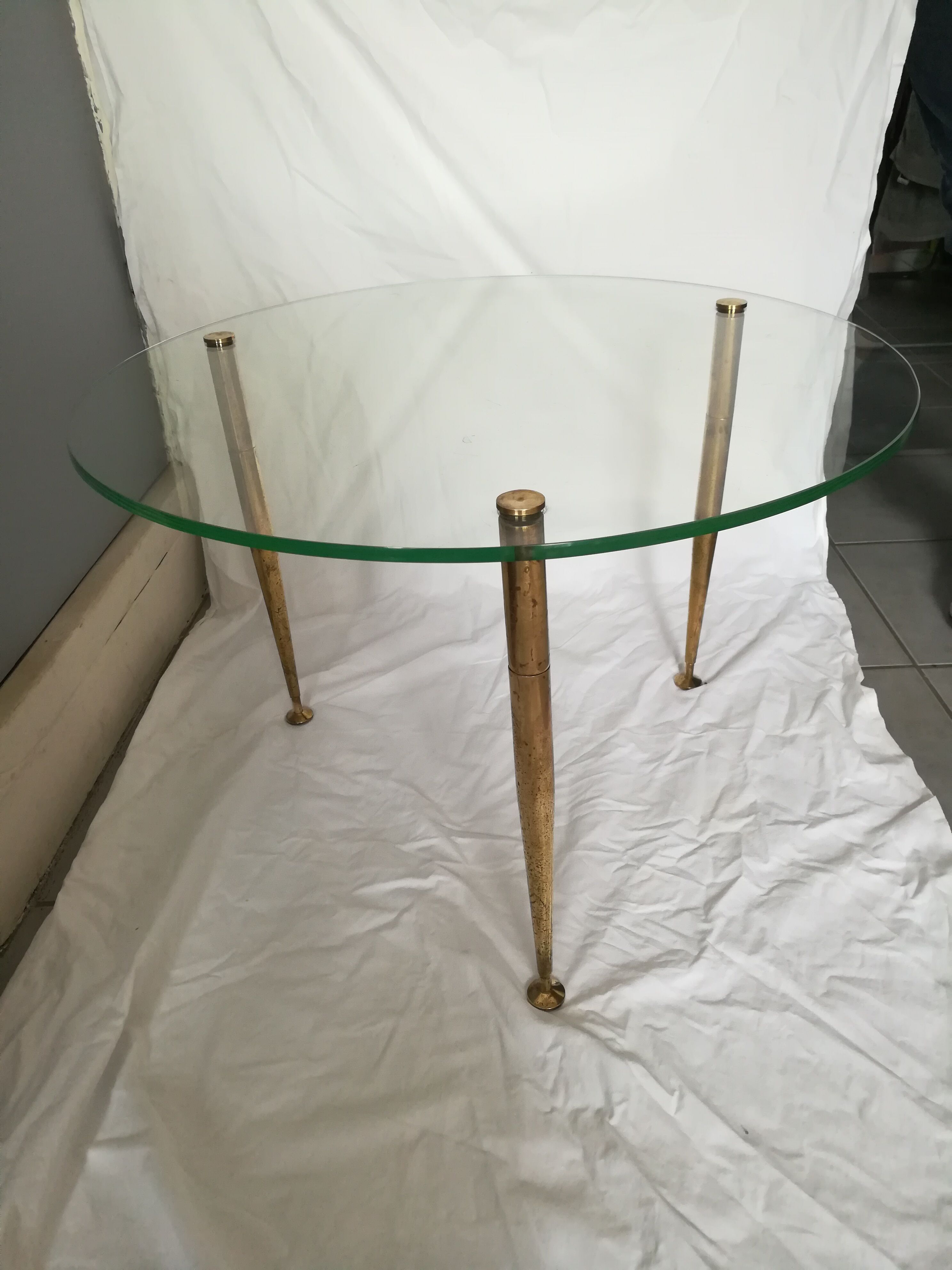 Table low glass and brass 50s