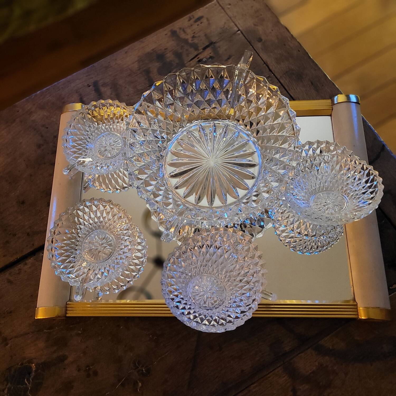 Cut Glass Dessert/Punch Bowls - Diamond Style