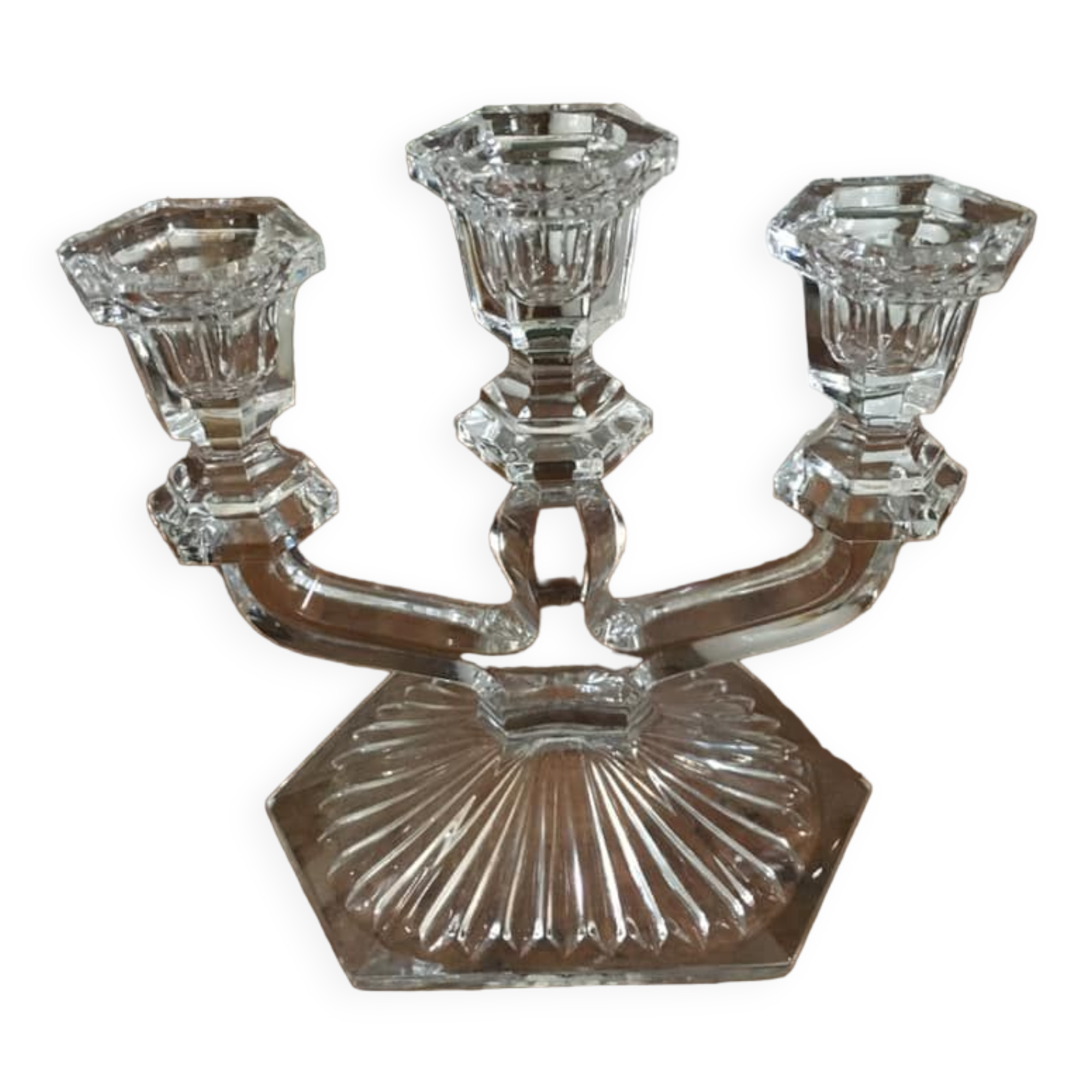 Three-pointed glass candlestick