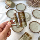 6 cups and under cups in vintage enamelled stoneware