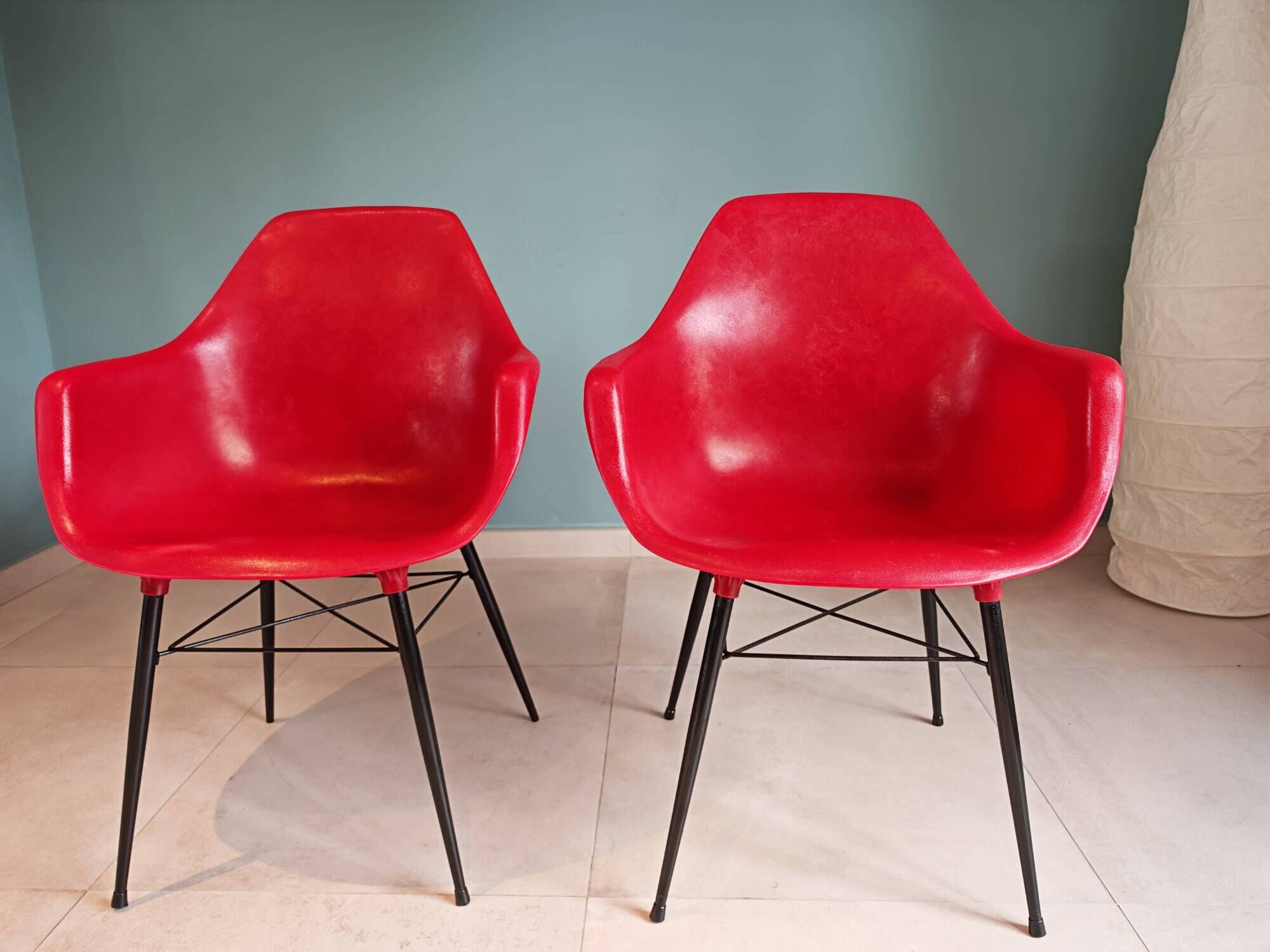 Pair of Vintage Space Age Red Armchairs 1970