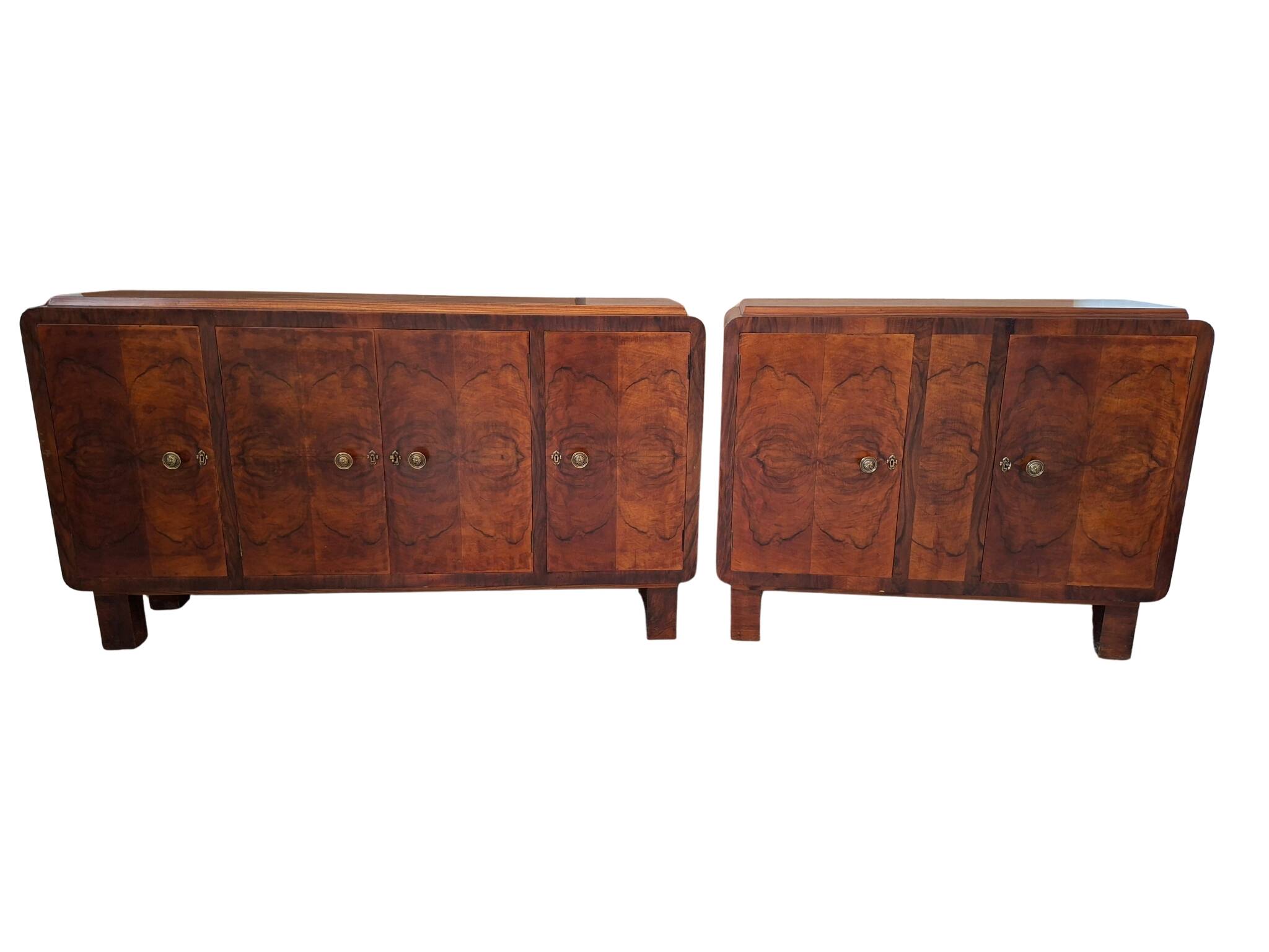 Coppia di credenze Art Deco anni '30 in radica