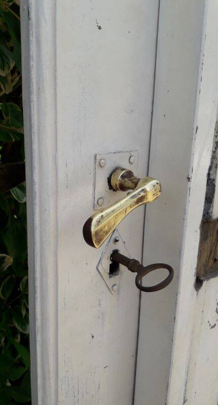 Old glazed door 211.5x105.5cm and its entrance door frame.
