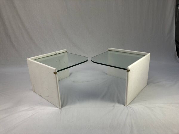 Ensemble de tables d'appoint italiennes, marbre et verre