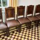 Art Deco extendable oak table with marquetry + 6 chairs – 1920s