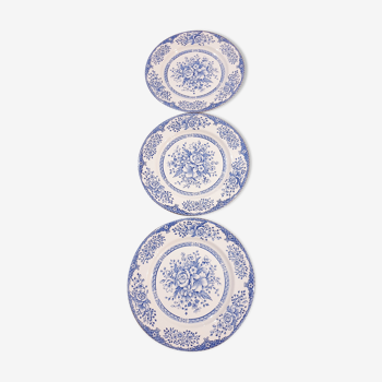 3 assiettes fleur bleue vintage porcelaine anglaise