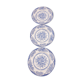 3 assiettes fleur bleue vintage porcelaine anglaise