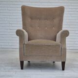 1970s, Danish highback armchair, original condition, furniture velour, bech wood.