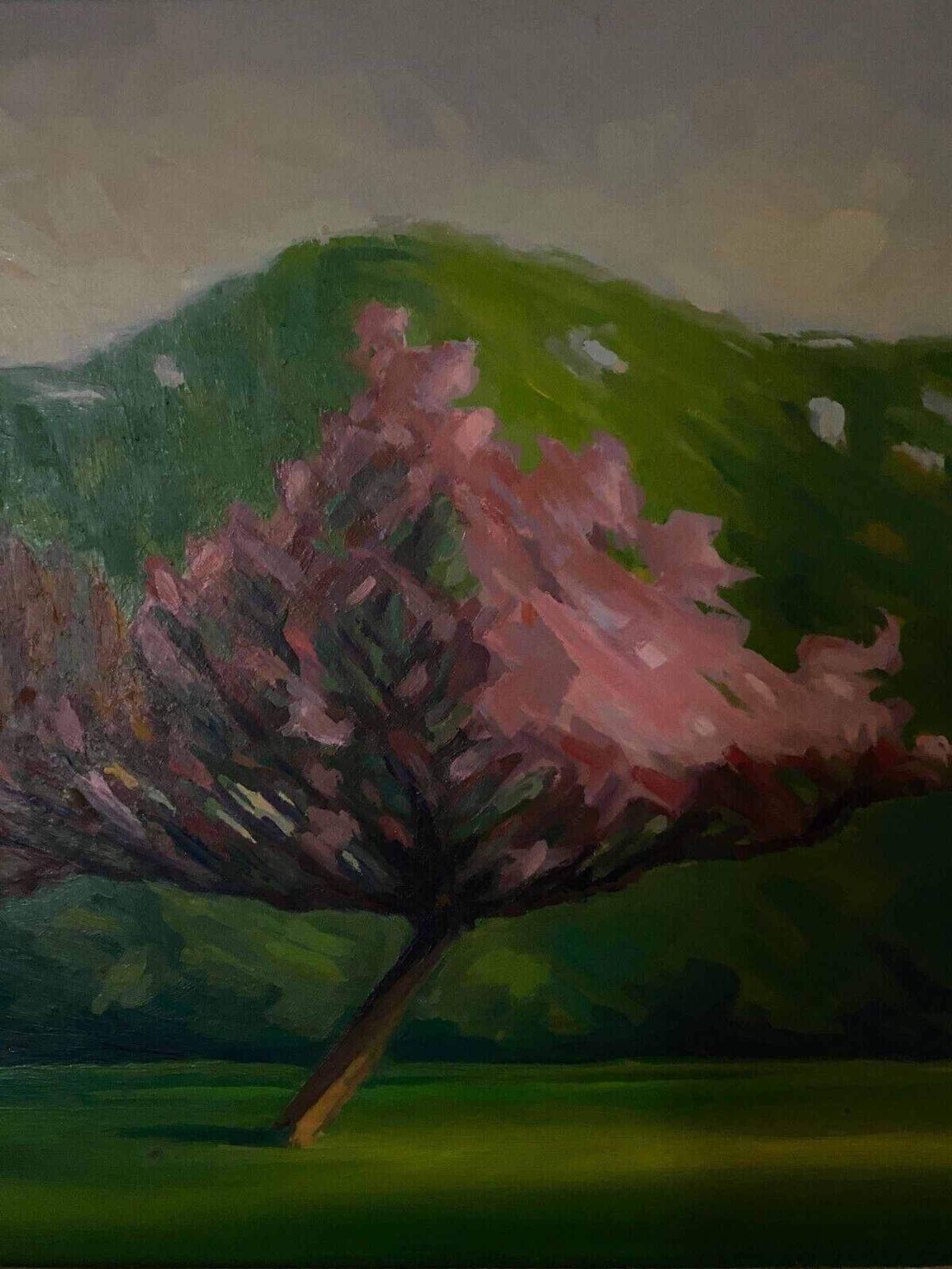 Huile sur carton représentant des arbres en fleurs dans le vent, 1920