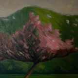 Huile sur carton représentant des arbres en fleurs dans le vent, 1920