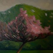 Huile sur carton représentant des arbres en fleurs dans le vent, 1920