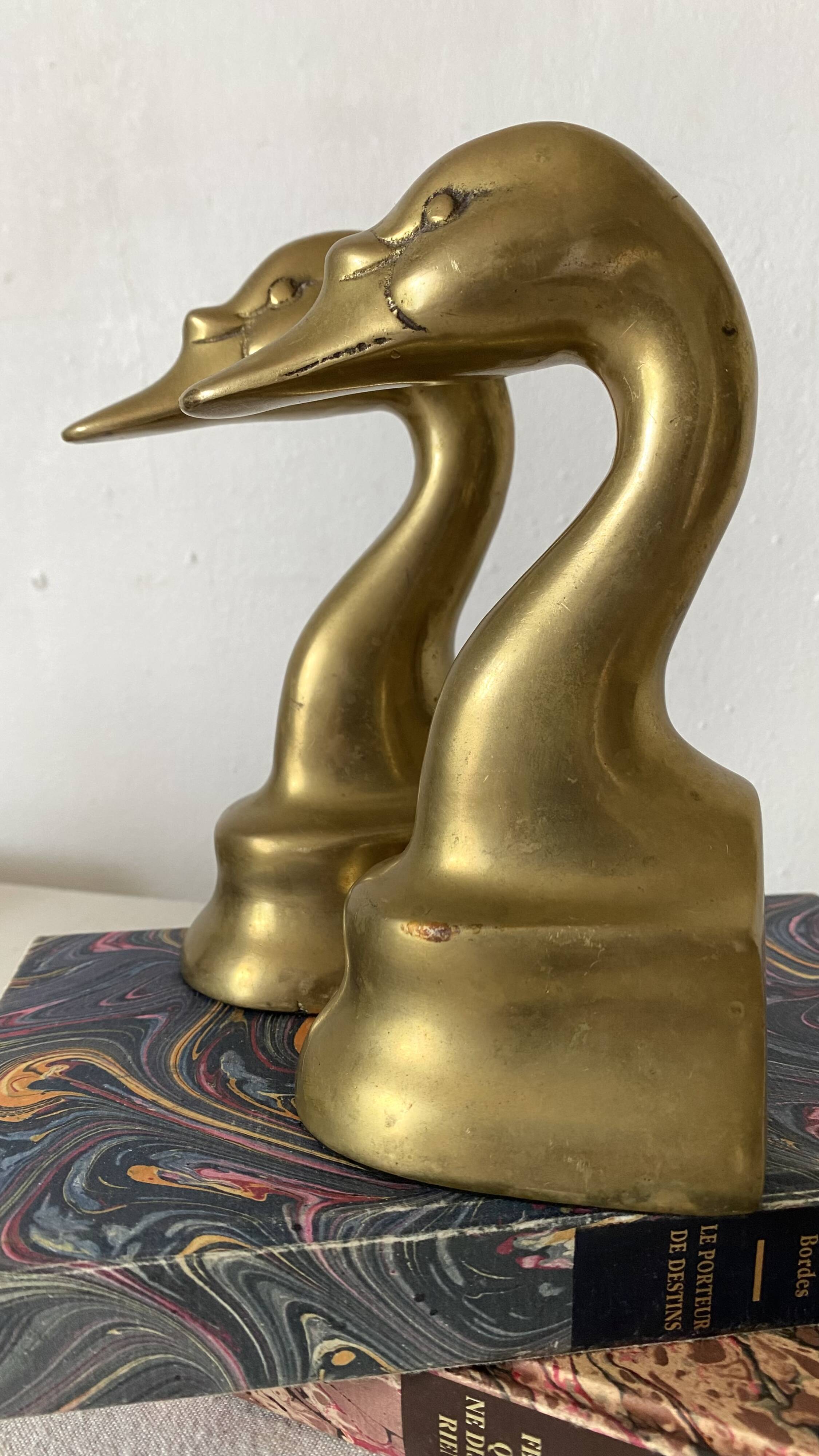 Pair of brass swan bookends