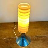Vintage orange lamp with chrome tulip base and glass shade