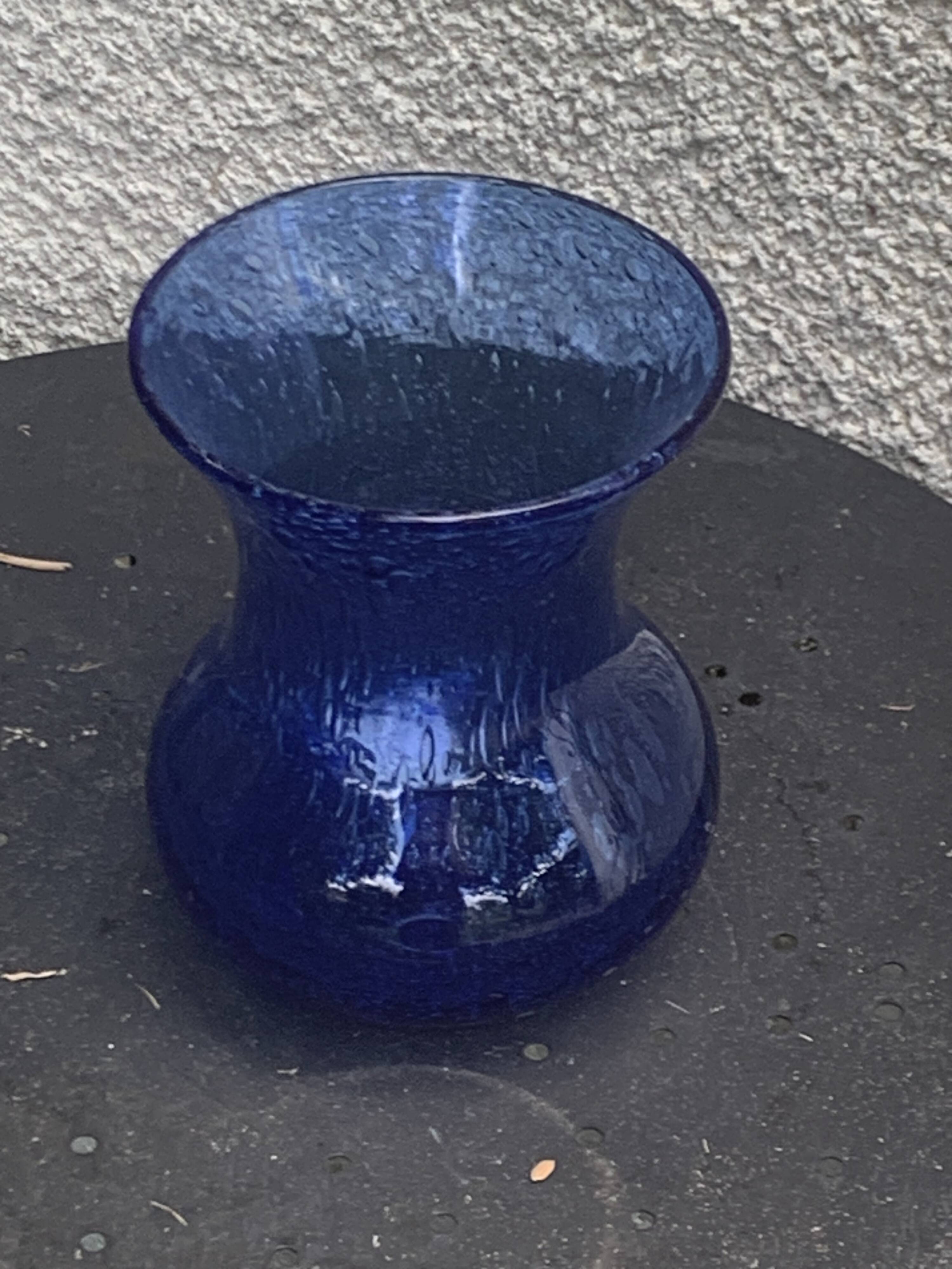 Roman vase in Persian blue blown glass, vintage Biot glassware