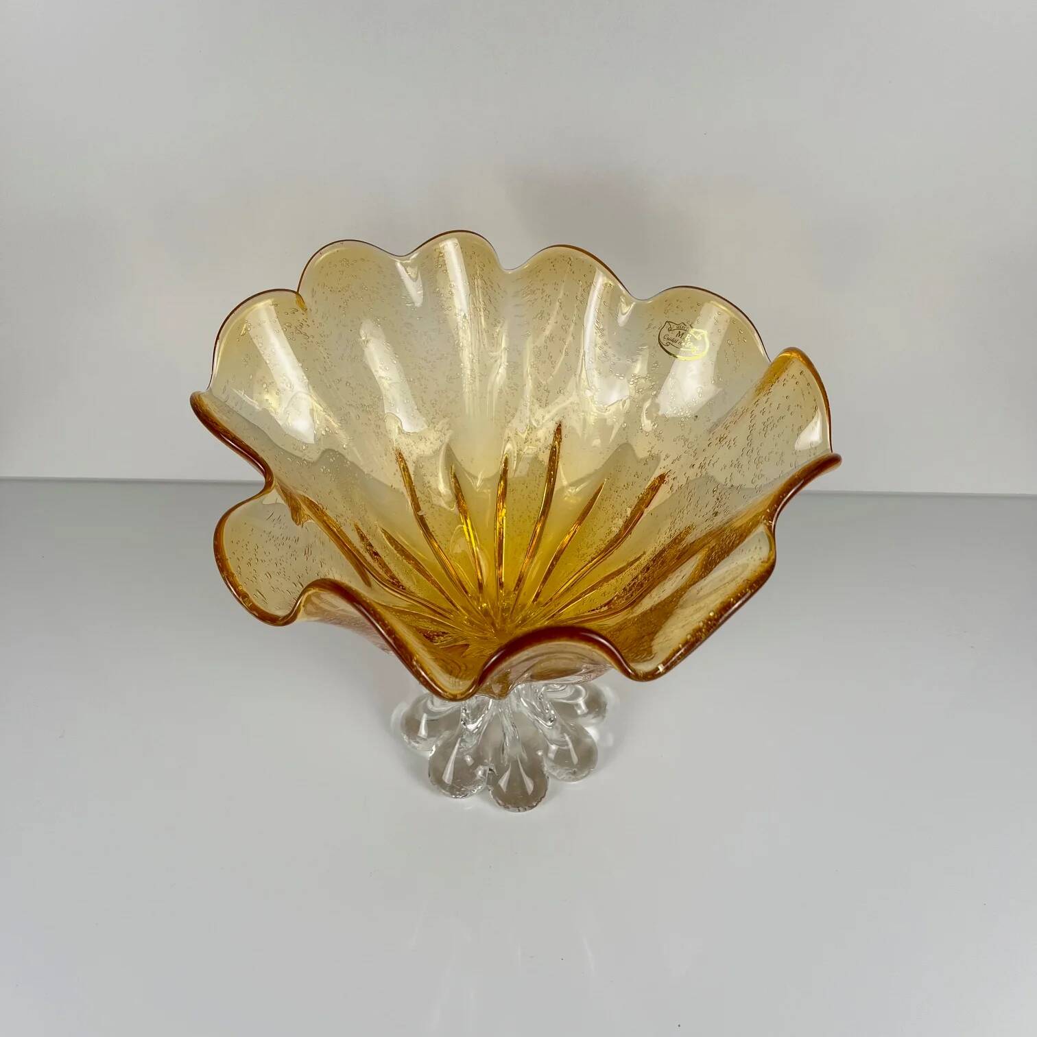 Amber glass bowl in Murano style, 1970, MF Cristal de Paris