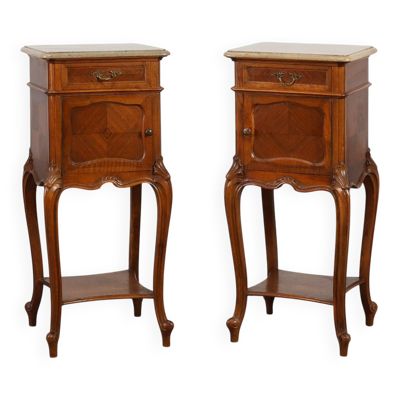 Tables de nuit de style Louis XV avec plateau en marbre, France vers 1900