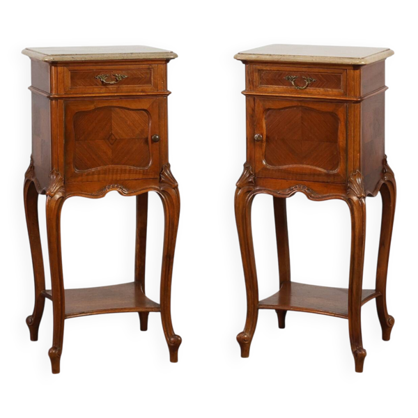 Tables de nuit de style Louis XV avec plateau en marbre, France vers 1900