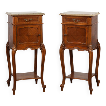 Pair Louis XV‑Style Nightstands with Marble Tops, France ca. 1900