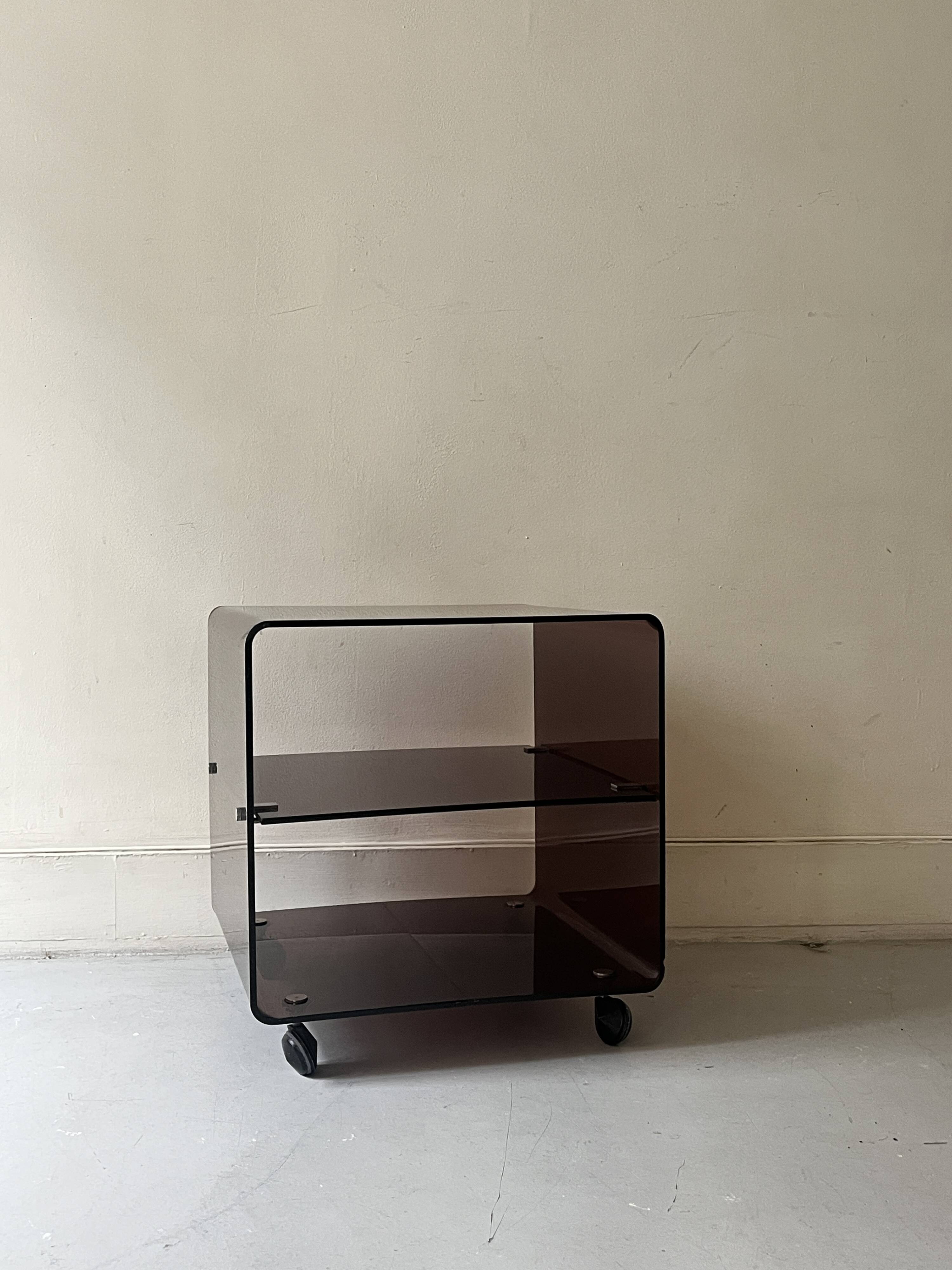 side table / bedside table in smoked plexiglass, Dumas for Roche Bobois 1970