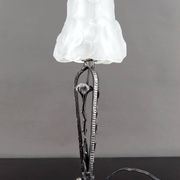 Art Deco Wrought Iron Lamp, Floral Tulip signed Degué, France, c. 1930