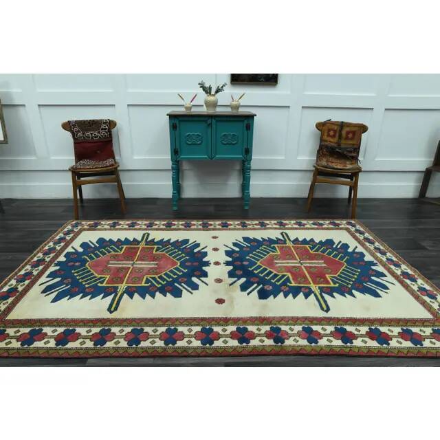 1970s Vintage Turkish Oushak Handmade Wool Cotton Beige Area Rug 160x265