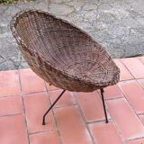 Round armchair rattan and rope Metal legs 50s/60s vintage
