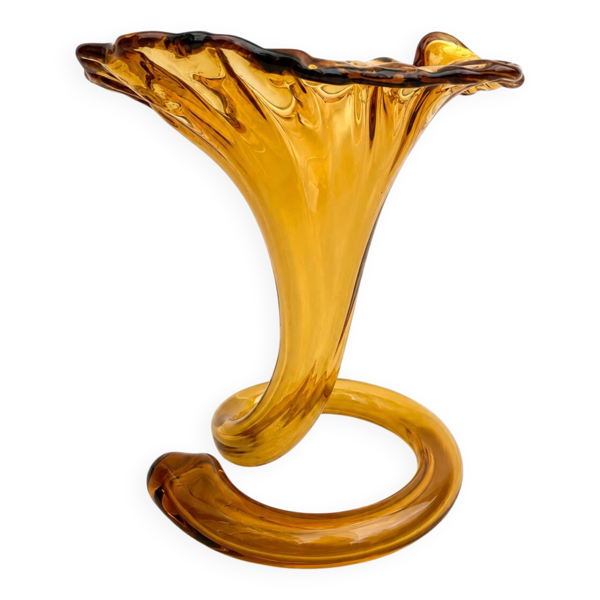 Vase-soliflore en verre soufflé ambré  vintage