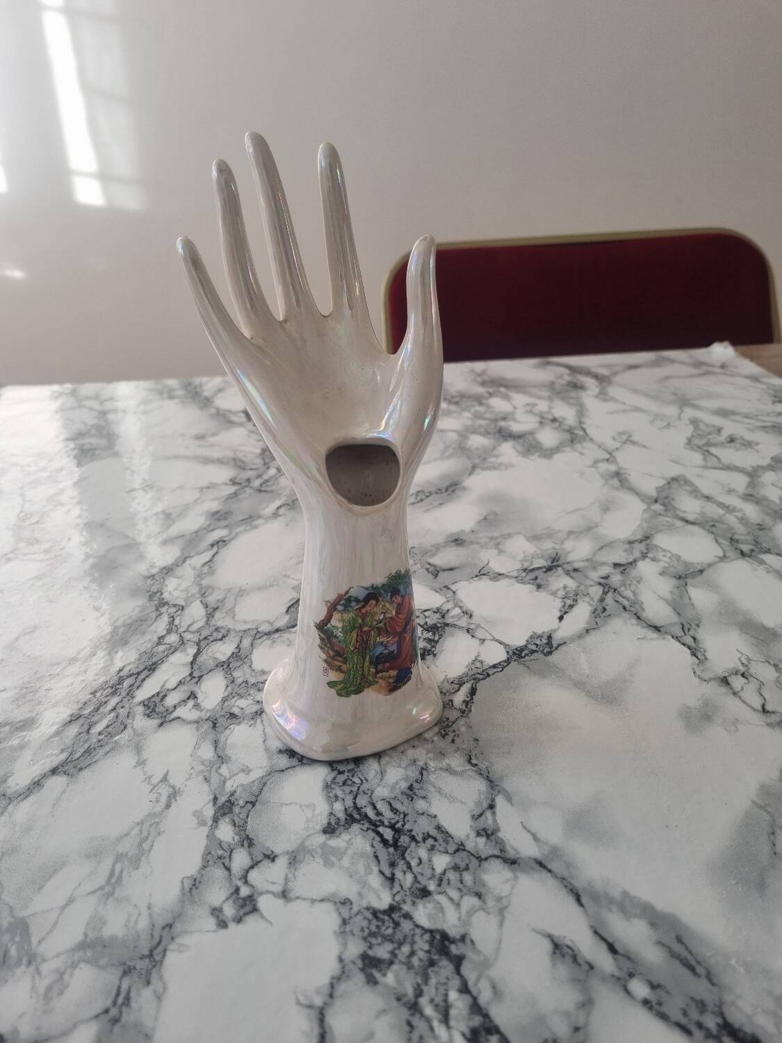 Iridescent white vintage bud vase