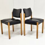 Pierre guariche: vintage 1970 chairs in black skai & beech 70s 19