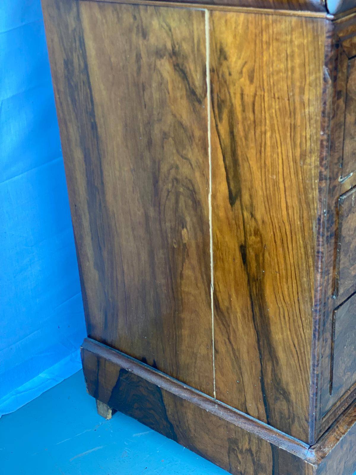 Vintage Louis Philippe chest of drawers in burr walnut and gray marble