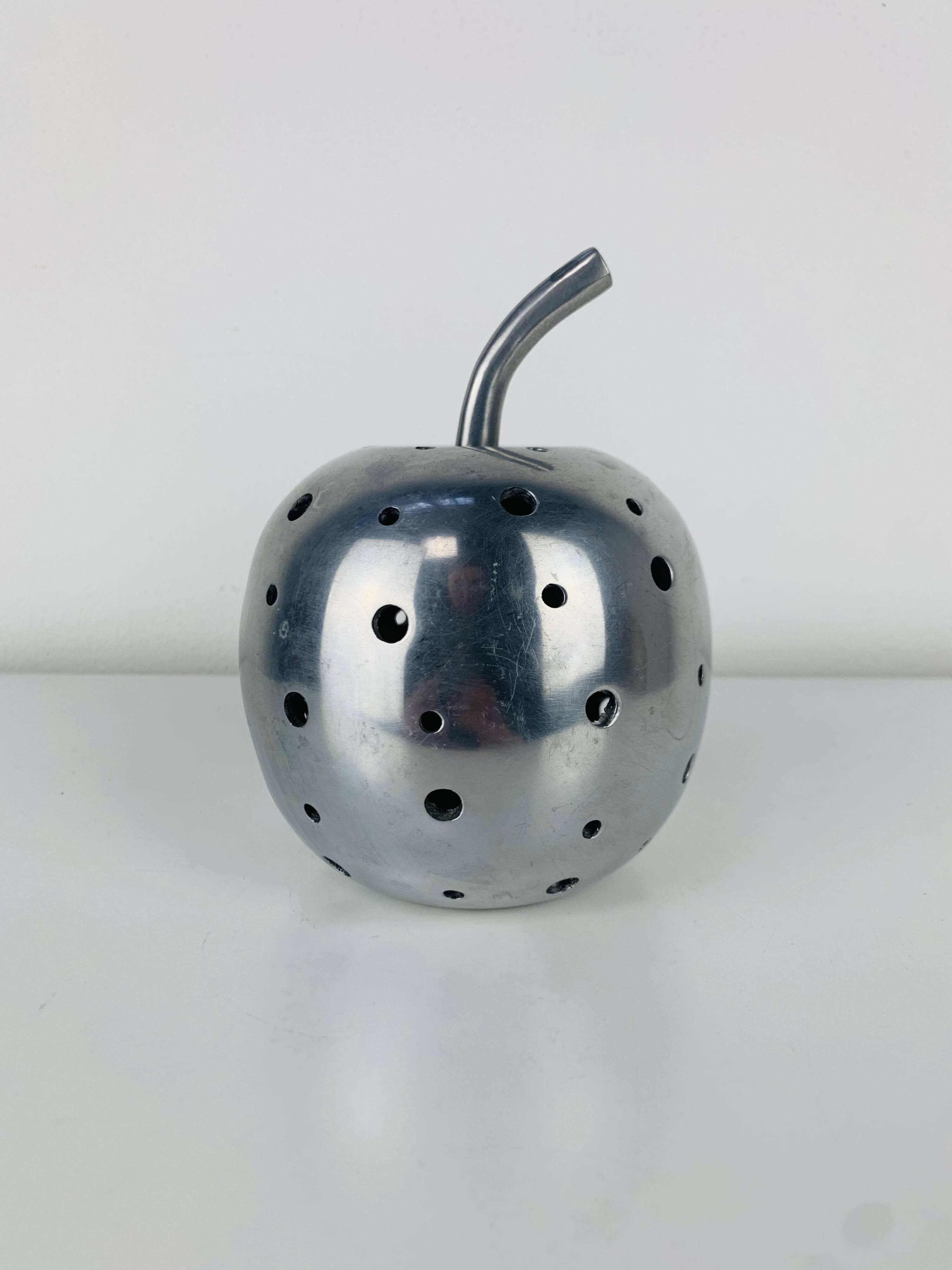 Aluminium apple sculpture, 1970s, candle holder