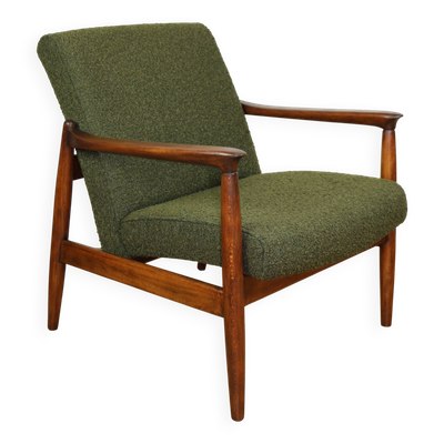 Fauteuil GFM-64, design par Edmund Homa des années 60, bouclé vert olive - 2 pièces disponibles.
