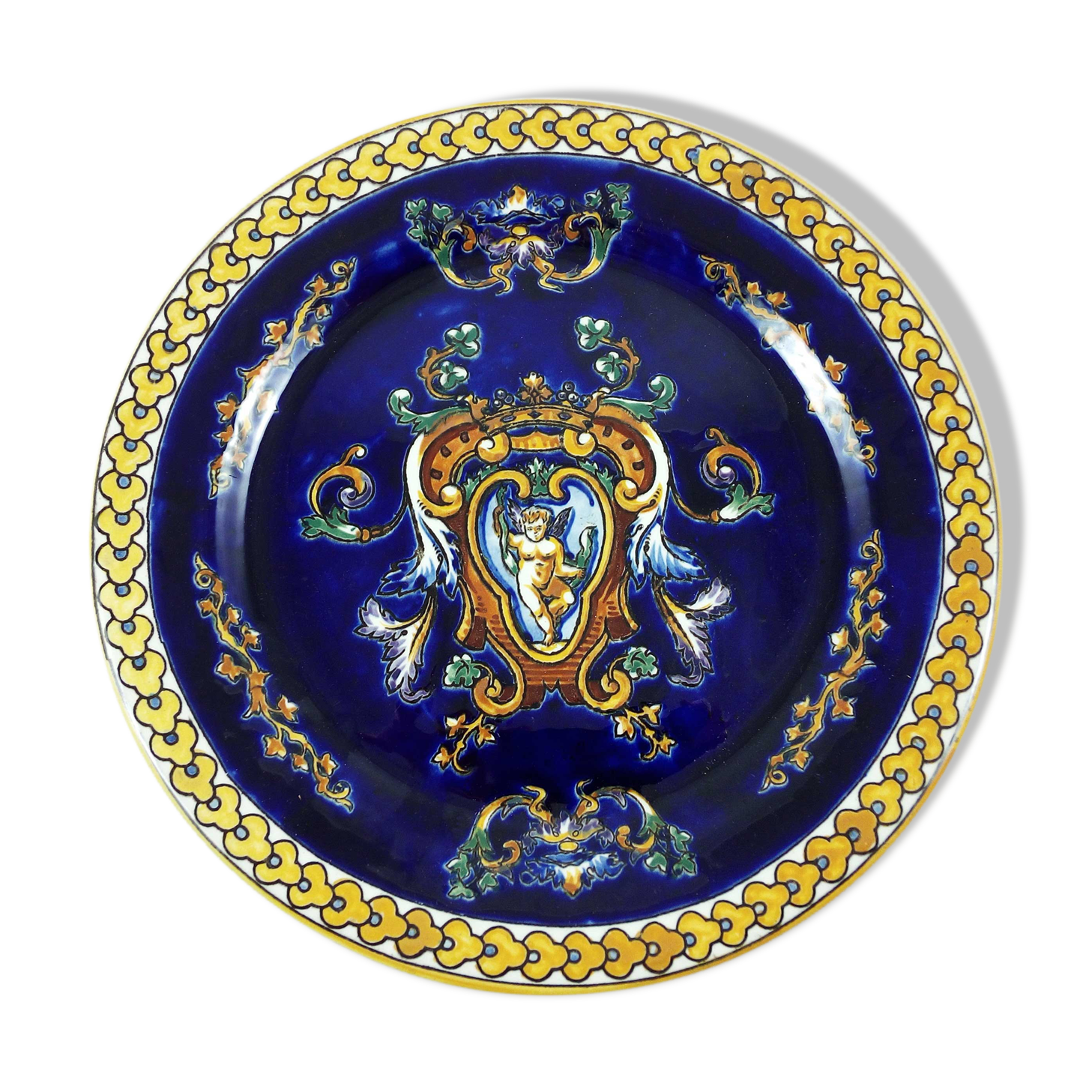Assiette en faïence de Gien décor Renaissance bleu