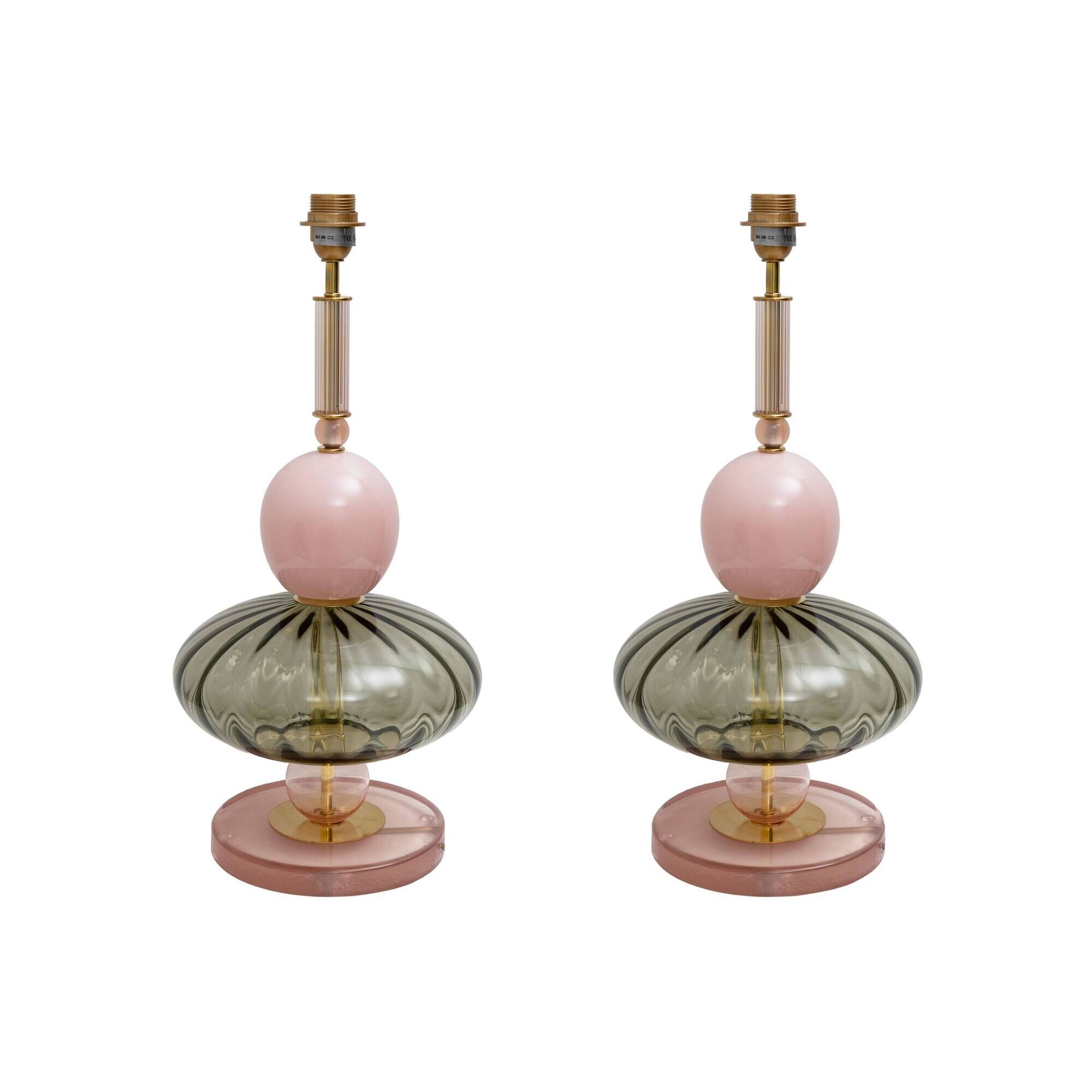 Pair of Geometric Murano Glass Table Lamps in Pink and Green,Sottsass Style