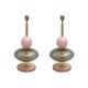 Pair of Geometric Murano Glass Table Lamps in Pink and Green,Sottsass Style