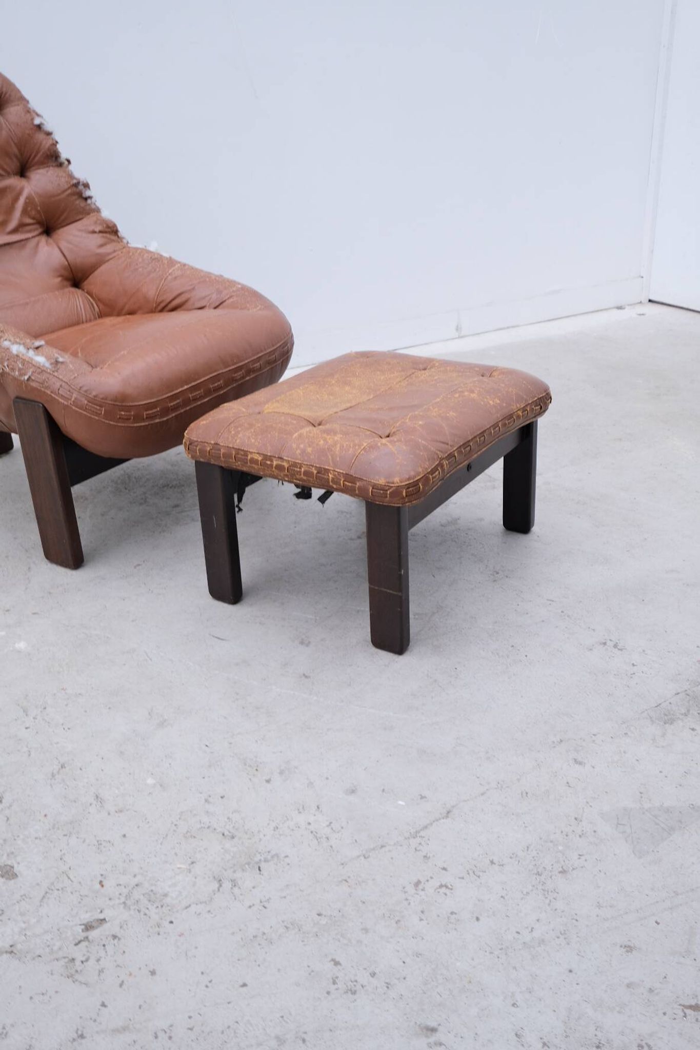 Armchair and ottoman by Jean Gillon for Probel in leather and teak, Brazil 1970