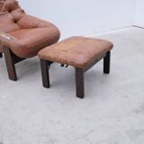 Armchair and ottoman by Jean Gillon for Probel in leather and teak, Brazil 1970