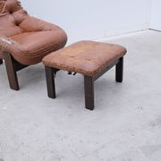 Armchair and ottoman by Jean Gillon for Probel in leather and teak, Brazil 1970