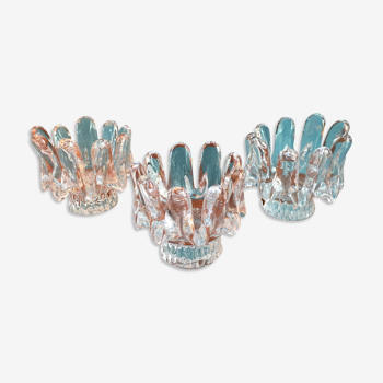 Bougeoirs tournesol en cristal de göran wärff design vintage scandinave pour kosta boda 1970