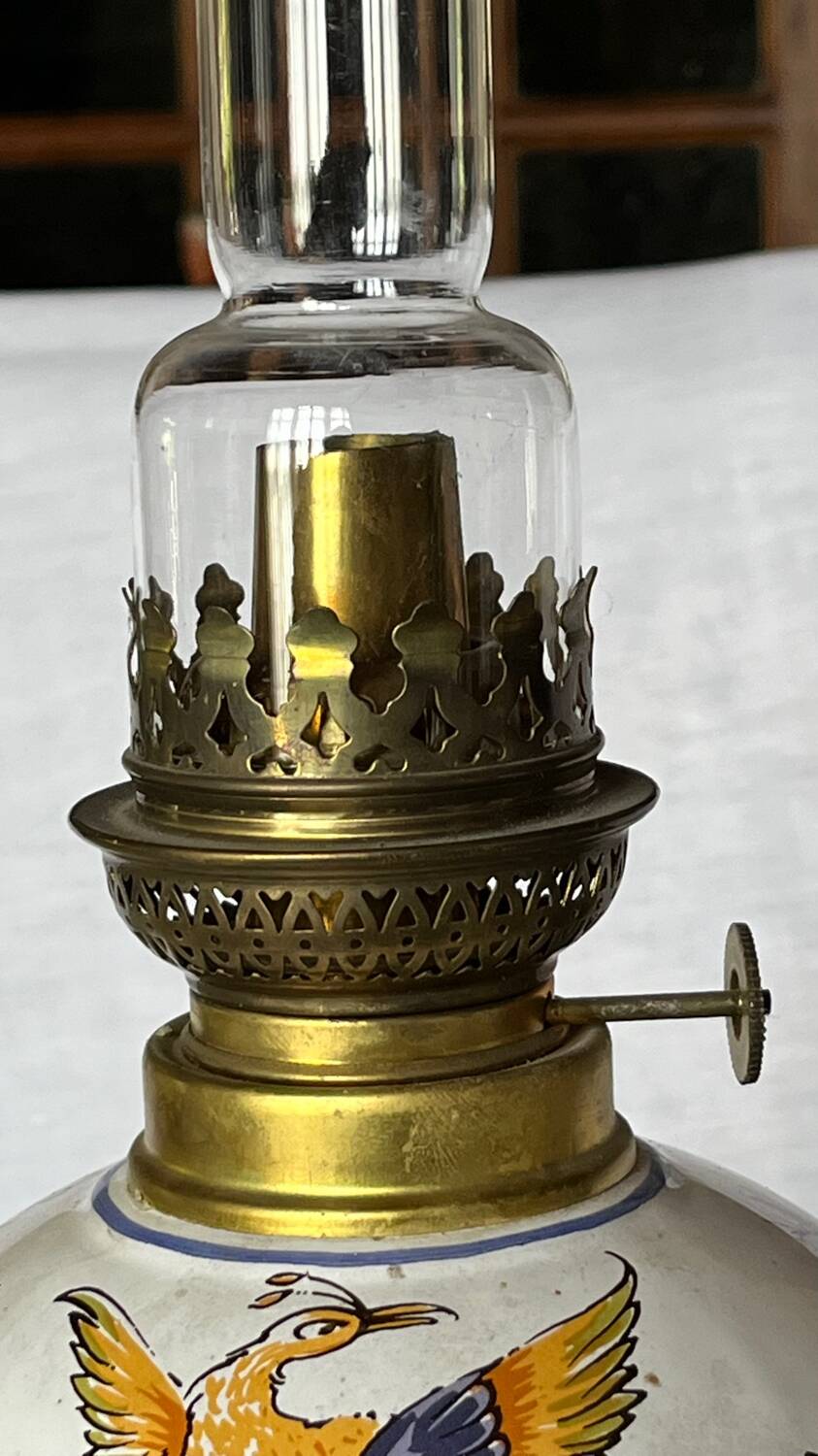 Moustiers earthenware decor kerosene lamp