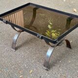 Table basse vintage en fer forgé et verre